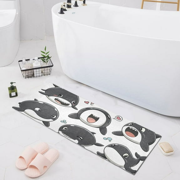 Bath Mat Soft Plush Non-Slip Absorbent Bathroom Rugs 39"x20" Cute Lovely Whale