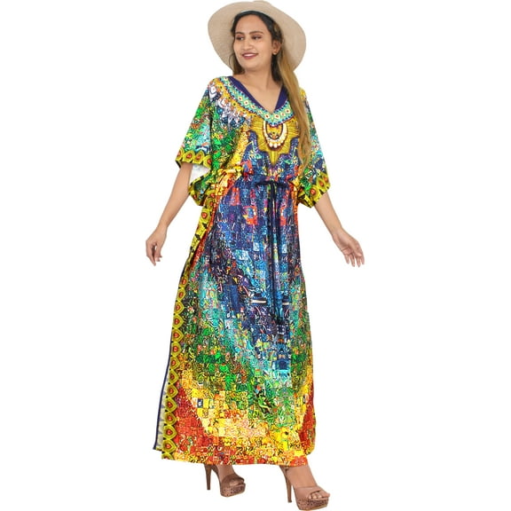 HAPPY BAY Women's Summer African Beach Maxi Caftan Casual Slit Dress Loungewear Dashiki Dresses for Women 2X-3X Night Sky, Geometric