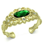 Alamode LO3666-8 Women Gold & Brush Brass Bangle with Synthetic in Emerald - 8 in.