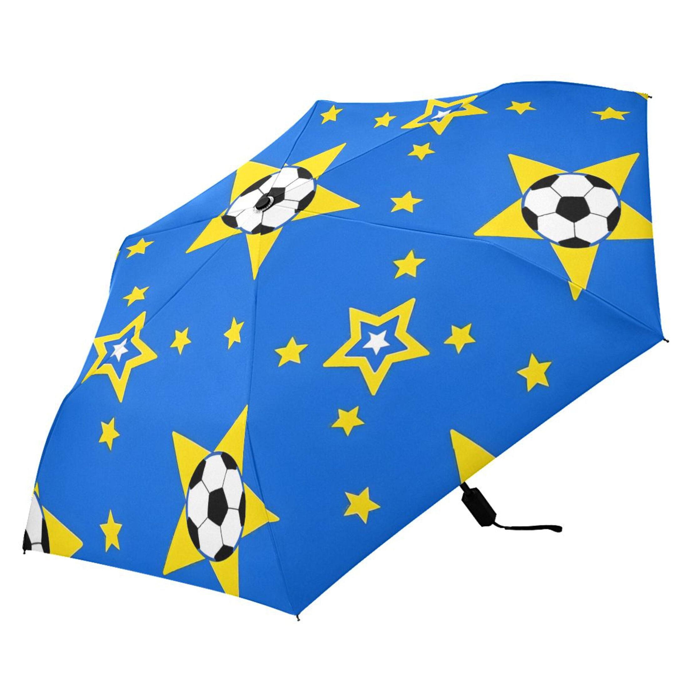 ALAZA Soccer Football Stars UPF 50+ Compact Folding Umbrella for Rain Travel Umbrella Packable