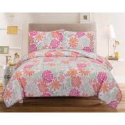 Mainstays Denlee Pink Orange Teal Flowers Comforter Sham Set