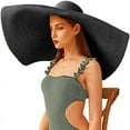 thumbnail image 3 of Nvzi Sombrero de playa de gran tamaño, ala ancha, sombrero para el sol grande, sombrero de paja gigante plegable suave que se puede guardar, sombrero de verano resistente a los rayos UV (verde), 3 of 5