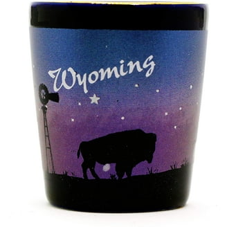 Wyoming State Souvenir Shot Glass - Blue Scenery Design, 2.25" Tall, Collector's Item & Gift