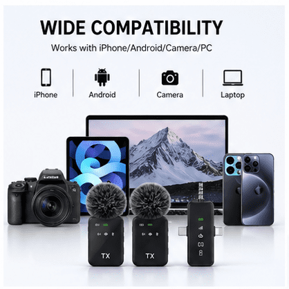 Boyun Daj 3 in 1 Microphone for iPhone/Android/Camera, Wireless Lavalier Microphone, 328ft Transmission, 18H Battery Life, Mini Microphone for Record Interview, Vlogs, YouTube, Tiktok