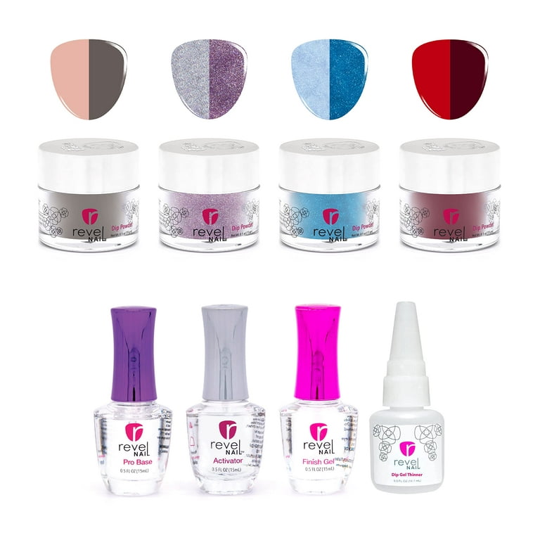  Revel Nail Dip Powder Liquid Set - Dip Powder Base Coat,  Activator, Finish Gel and Gel Thinner, Dip Liquid Set, DIY Nail Kit :  Beauty & Personal Care