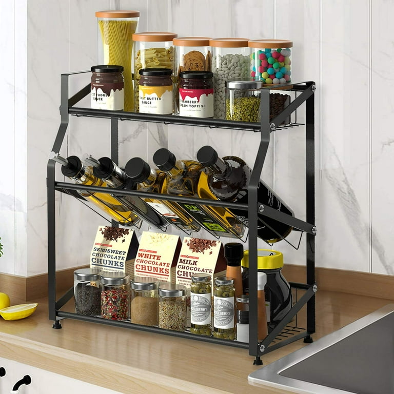 Freestanding Spice Rack - 3 Tier - Assembled - Black Metal Frame