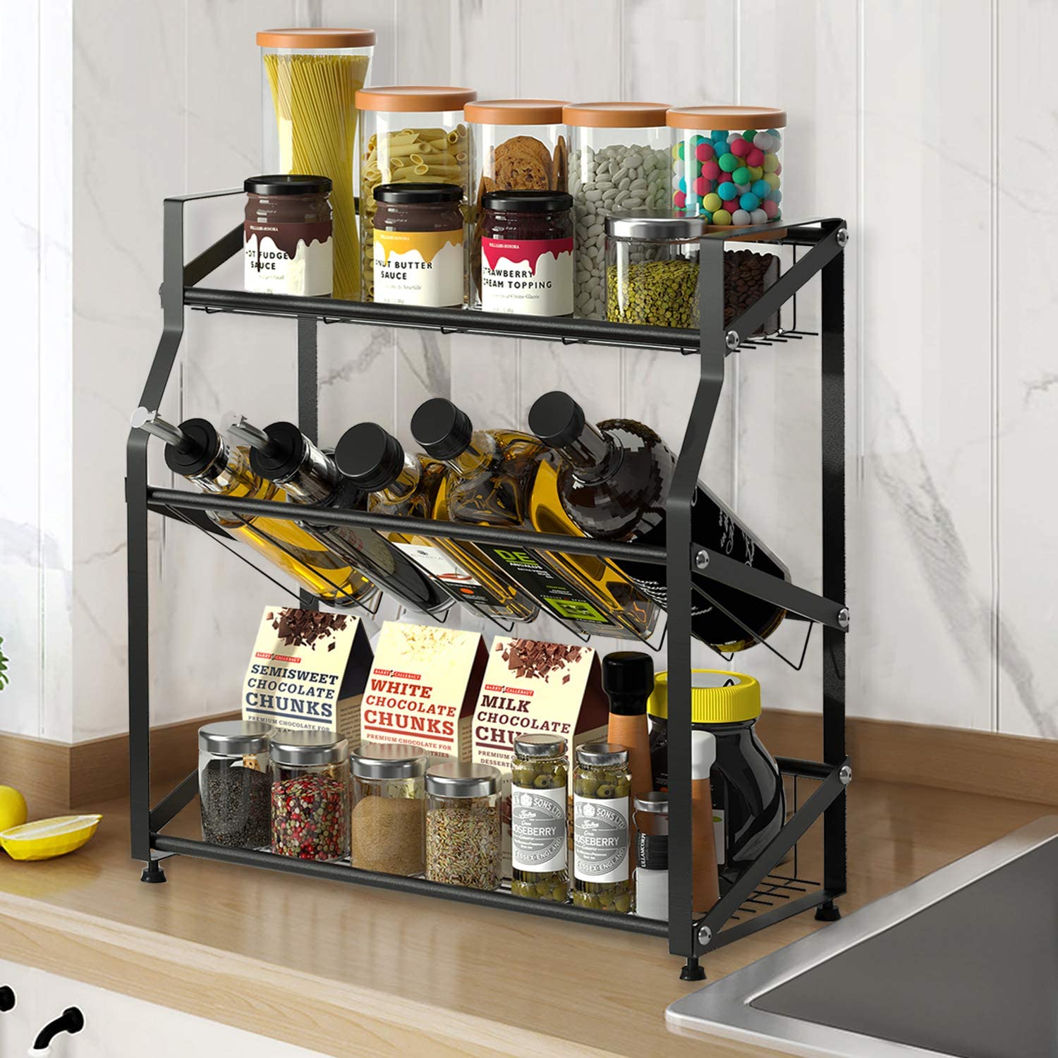 Spice Rack Organizer 3 Tiers Freestanding Kitchen Metal Spice Holder Storage, Black - image 3 of 3