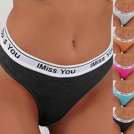 Women s Sexy Seamless Breathable Cotton Thong Seamless Low Waist T-shirt Sexy Letter Belt Underwear Sky Blue qILAKOG Size L