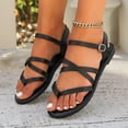 thumbnail image 7 of Hopeusnice Sandals for Women Flat Heel Breathable Soft Open Toe Non-Slip Women's Sandals Trendy PU Materials Summer Shoes for Beach Buckle Vacation Shoes Black 37, 7 of 7