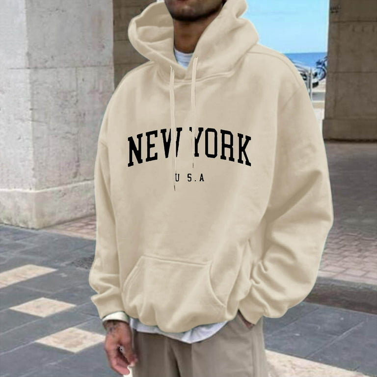 ☆NERDY☆ NY Hoodie Shirt Ivory kamemir Mens Oversized Hoodie Mens Hipster Hop Longline