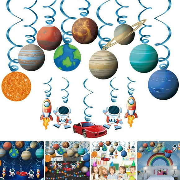 14Pcs Space Hanging Decor Solar System Hanging Swirl Party Supplies for Boys Girls Space Themed Planets Birthday Party Favor Supplies