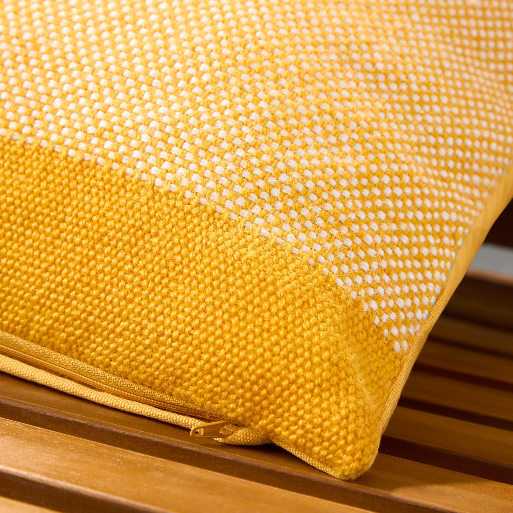 TOWN & COUNTRY TERRA Alara Solid Border Handcrafted Indoor Outdoor Decorative Pillow, 100% Recycled Materials, UV Fade Resistant, Water Repellent, Yellow/Ivory, 20"x20"