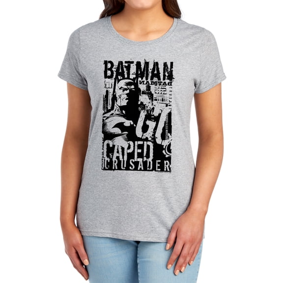 Batman Caped Crusader Women's T Shirt, Athletic Heather, Medium
