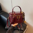 thumbnail image 3 of Retro PU Leather Bucket Bag for Women Zipper Closure Small Crossbody Handbags with Pendant Shoulder Tote Handbag Casual Shopper Handbag for Work & Daily Use (Wine Red), 3 of 10