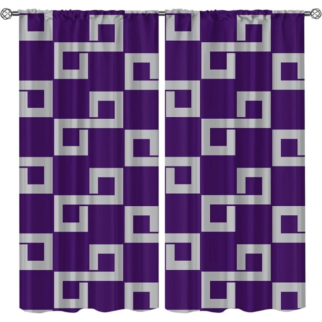 Mid Century Minimalist Women Girls Window Curtain, Abstract Geometric Stripes Check Living Room Bedroom Window Drapes Treatment, Do Not Fade Pattern Clear Window Shades for Living Room-W42xL63in