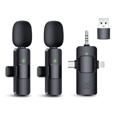 Wireless lavalier Microphone, Type-C, Lightning, 3.5mm Interface, USB Four in one, Phone Camera Computer Microphone, Noise Cancelling Microphone