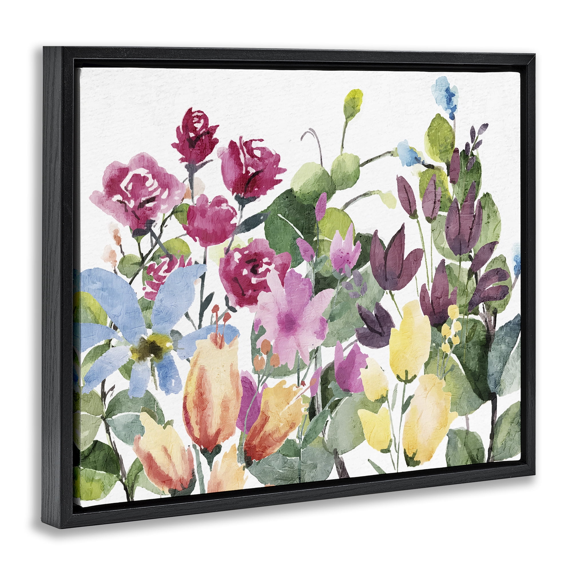 Stupell Industries Floral Blooming Colors Botanical & Floral Painting Black Floater Framed Art Print Wall Art, 21 x 17