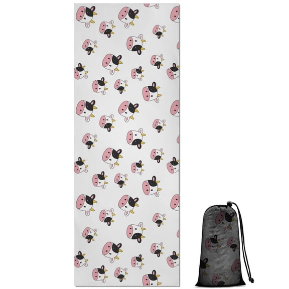 White Cow Head Pattern Hot Yoga Mat Towel Non Slip for Hot Yoga - Quick-Drying Yoga Mat Cover with 4 Corner Pockets with Travel Bag - Hot Yoga Towel Non Slip Grip Moisture Wicking Sweat 70"x26"