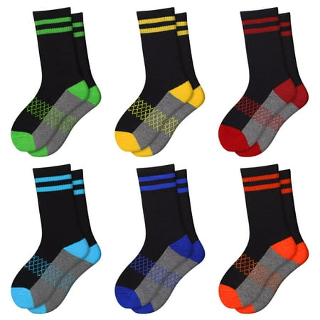 

Comfoex Boys Crew Socks Half Cushioned Athletic Socks Cotton Calf Socks For Big Little Kids 6 Pairs