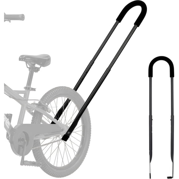 Black Bike Training Push Bar, Adjustable Teenagers Cycling Safety Trainer Handle, Balance Control Handlebar for Teenagers Youths Learning Bike Riding & Outdoor Cycling Training