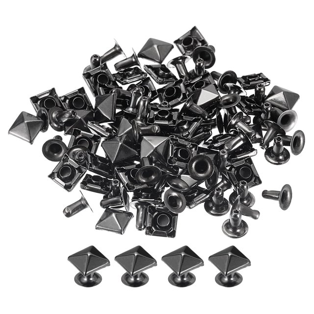 Unique Bargains 100 Sets Spike Rivet 7mm Pyramid Rapid Rivet Studs Square Spikes Gun-black