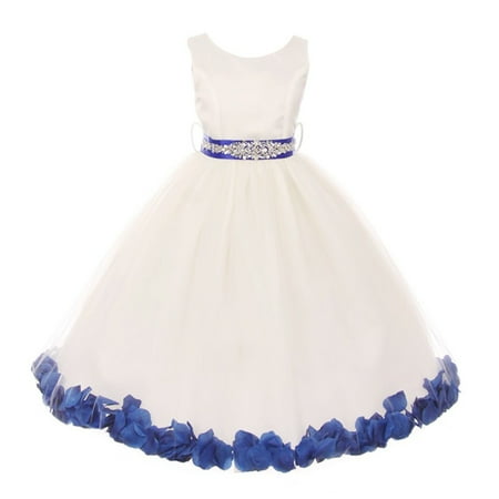 My Best Kids Girls White Royal Blue Sash Petal Jewel Embellished