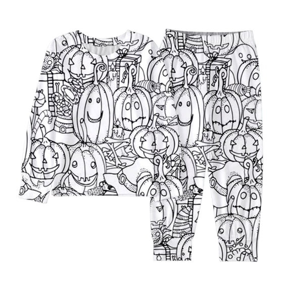 Shadoumai Halloween Pajamas for Size 8 Pajamas You Color on for Ghost Print Funny Diy Hand Painted Pjs Trendy Long Sleeve Pjs Silk Tops and Longs 2 Piece Satin Pajama Outfits