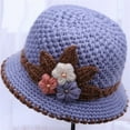 thumbnail image 2 of Kyusrd 2023 Winter Women's Flowers Knitted Woolen Hat Ear Protection Wool Hat for The Elderly Knitted Hat, 2 of 4