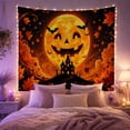 thumbnail image 2 of Jack O Lantern Moon with Crooked Mansion and Bats, Dramatic Gothic Style for Gothic Decor Fans, Haunted Wall Art Halloween Gift, Tapestry Wall Hanging for Bedroom and Dorm, 2 of 7
