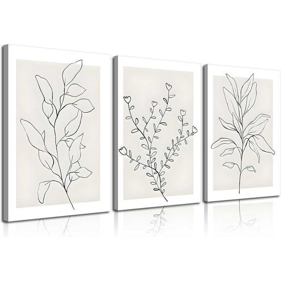 3Pcs Neutral Botanical Wall Art Minimalist Abstract Botanical Line Canvas Posters Prints Modern Beige Boho Plant Paintings Wall Decor Pictures for Bedroom Living Room Home Decoration, Und