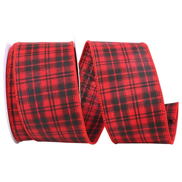 Reliant Ribbon 92969W-937-40F 2.5 in. Buffalo Mini Plaid Value Wired Edge Ribbon, Red & Black - 10 Yards