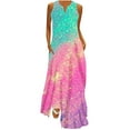 thumbnail image 2 of Dihao Dresses for Women 2024 Plus Size Dress Women Sleeveless V Neck Casual Loose Long Dress with Pockets Glitter Color Splicing Print Tank Zipper Dress Beach Sundress Skirt, 2 of 5