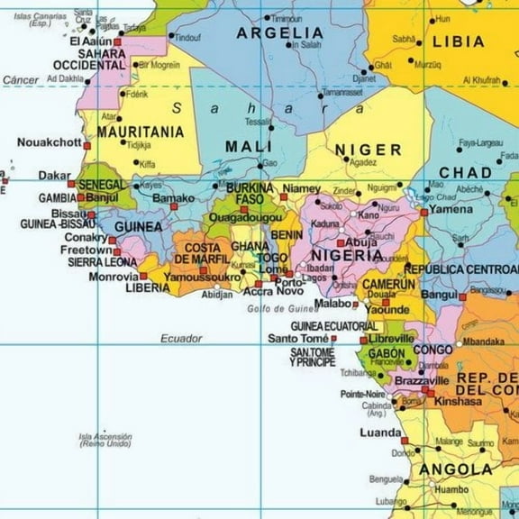 Political World Wall Map, Spanish Language - 40.75" x 27" Laminated