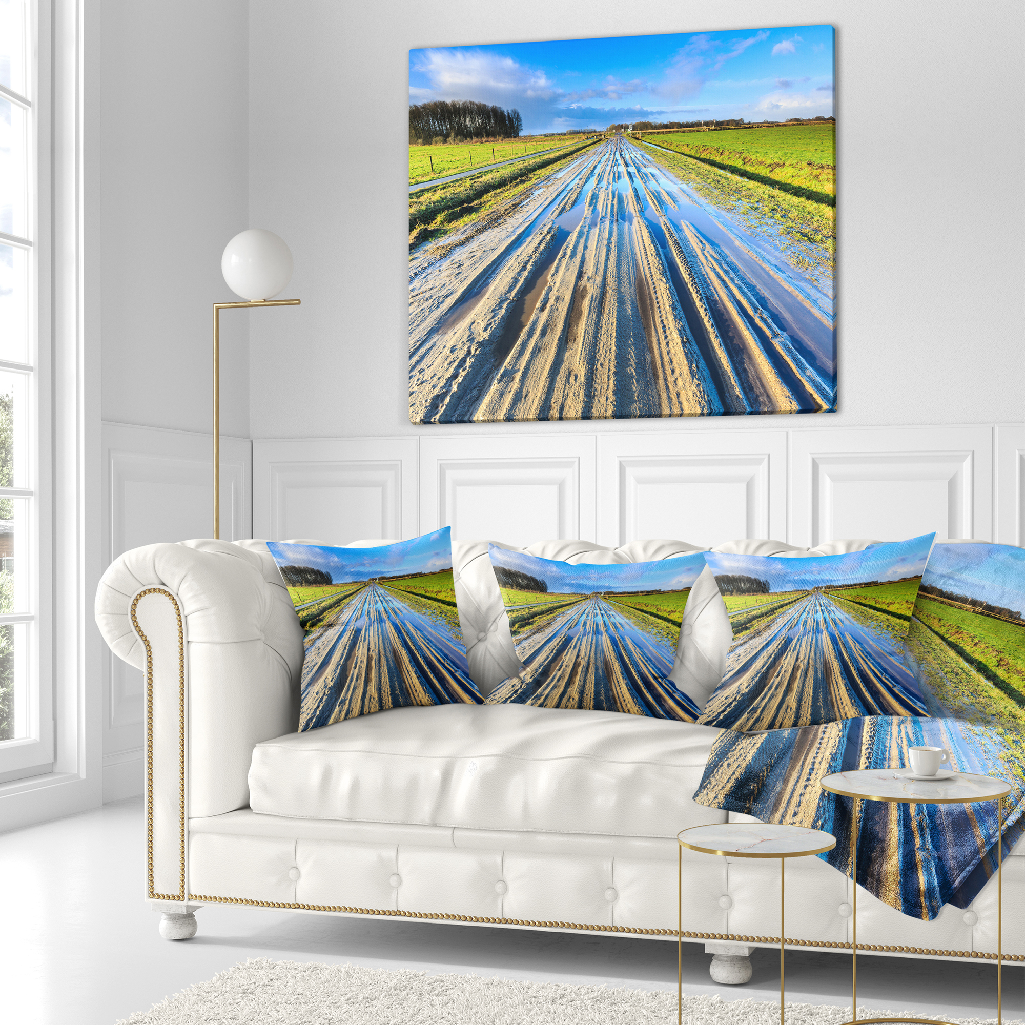 Designart Muddy Sand Lane On Sunny Day - Landscape Printed Throw Pillow - 16x16
