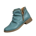 thumbnail image 3 of LTTVQM Ankle Boots for Women Casual Low Block Heel Arch Support Slip-On Booties with Side Zipper Leather Fall Winter Wide Width Round Toe Non Slip Walking Short Boots Blue 39(US-7.5), 3 of 4