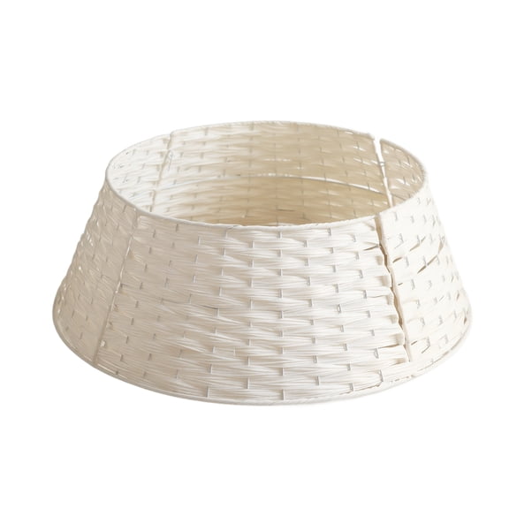 Christmas Tree Collar, 15 Inch Woven Xmas Tree Skirt, Stylish Rustic Farmhouse Basket for Artificial Trees - Holiday Decoration Ring Skirt Basket for Tree Under 60in, Natural & Stable(White)