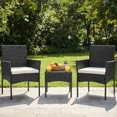 thumbnail image 5 of G-ocean 3 Pcs Outdoor Patio Conversation Wicker Furniture Set with Cushions and Tempered Glass Table for Outdoor, Garden, Porch, Black, 5 of 6