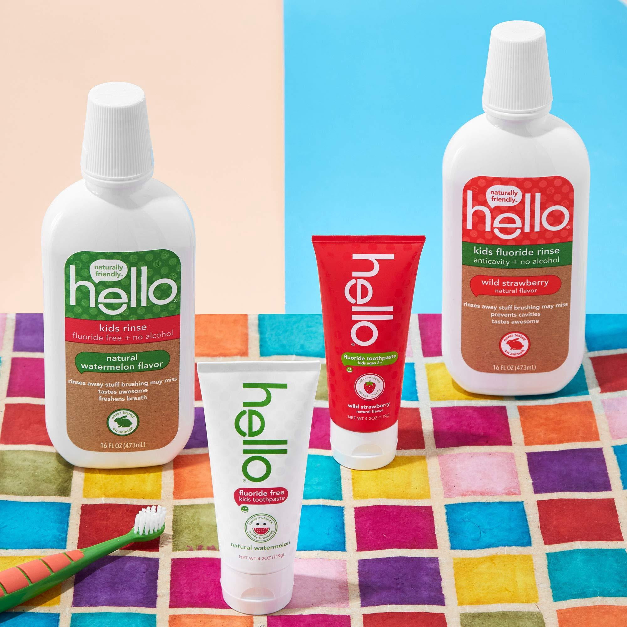Hello Oral Care Kids Fluoride Free Toothpaste for 3 Months+, Gluten Free and SLS Free, Natural Watermelon, 4 Count