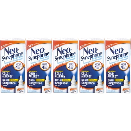 5 Pack Neo-Synephrine Nasal Spray, Extra Strength Formula, 0.50 Ounces Each