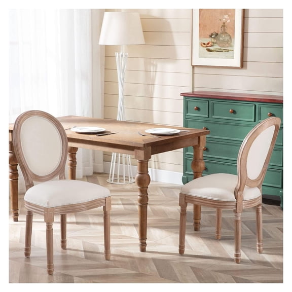 French Country Dining Chairs Set of 2, Vintage Louis Chairs with Curved Backrest and Beautifully Carved Solid Wood Frame Farmhouse Dining Chairs for Living Room, Kitchen, Restaurant