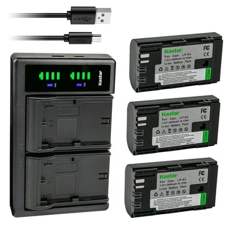 Kastar 3-Pack LP-EL Battery and LTD2 USB Charger Replacement for Canon LP-EL Lithium-Ion Battery Pack Canon 4307C002 Battery Canon Speedlite EL‑1 EL1 Flash Light Canon E-TTL / E-TTL II