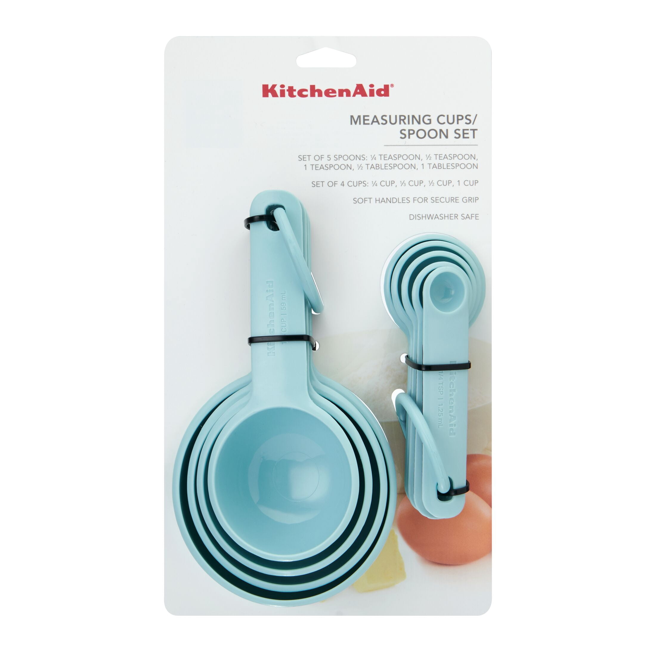 KitchenAid 9-Piece Plastic Stackable Measuring Cup and Spoons Set for Cooking, Mineral Water