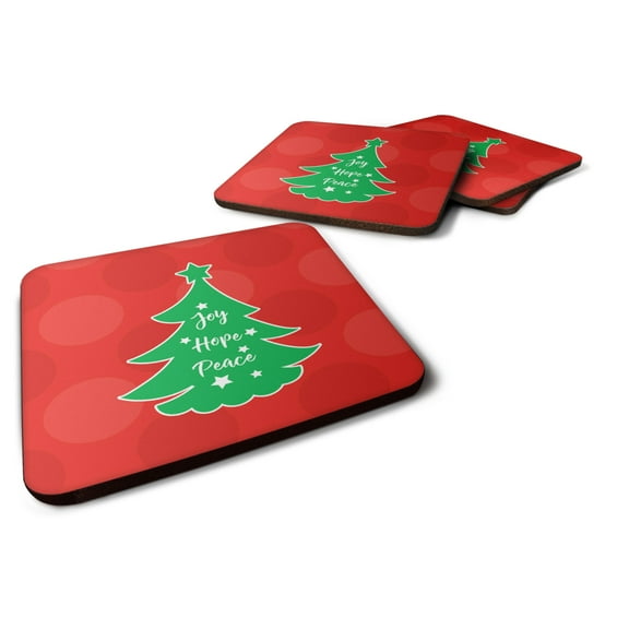 Christmas Tree Red Green Foam Coaster Set of 4