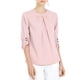 thumbnail image 2 of CURVOSPORT Camisa Elegante para Mujeres, Top de Oficina con Abertura en el Cuello, Frontal Plisado, Manga 3/4, Blusa de Chifón 3XL Rosa, 2 of 7