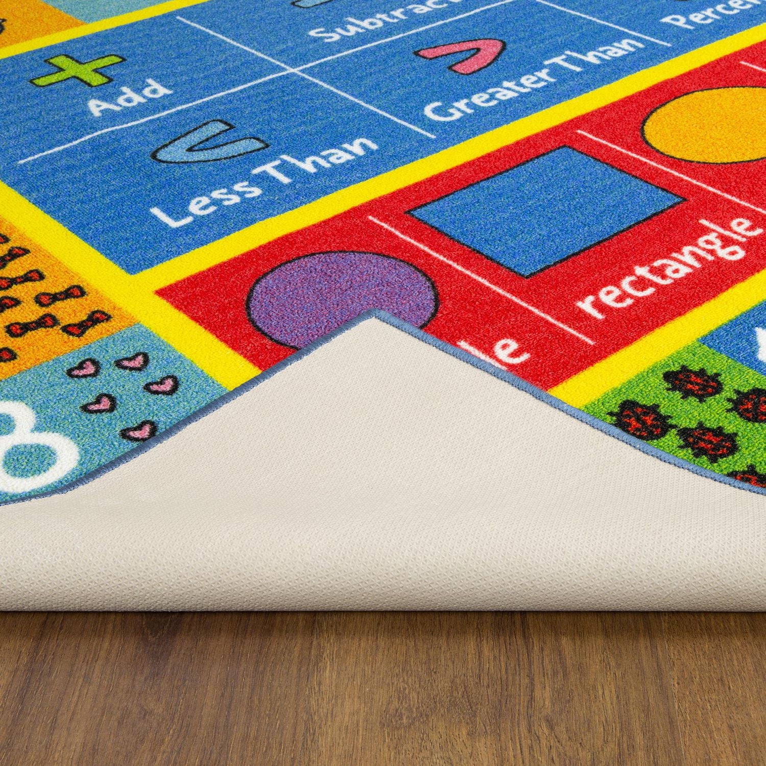KC Cubs Playtime Collection Math Symbols, Numbers and Shapes Educational Learning & Game Area Rug Carpet for Kids and Children Bedrooms and Playroom