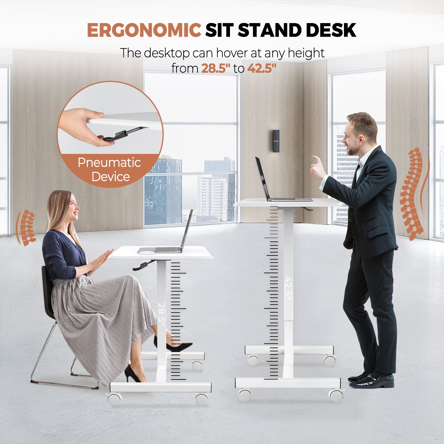 MAYEERTY Mobile Laptop Stand Rolling Desk with Adjustable Height for Home, Office, White