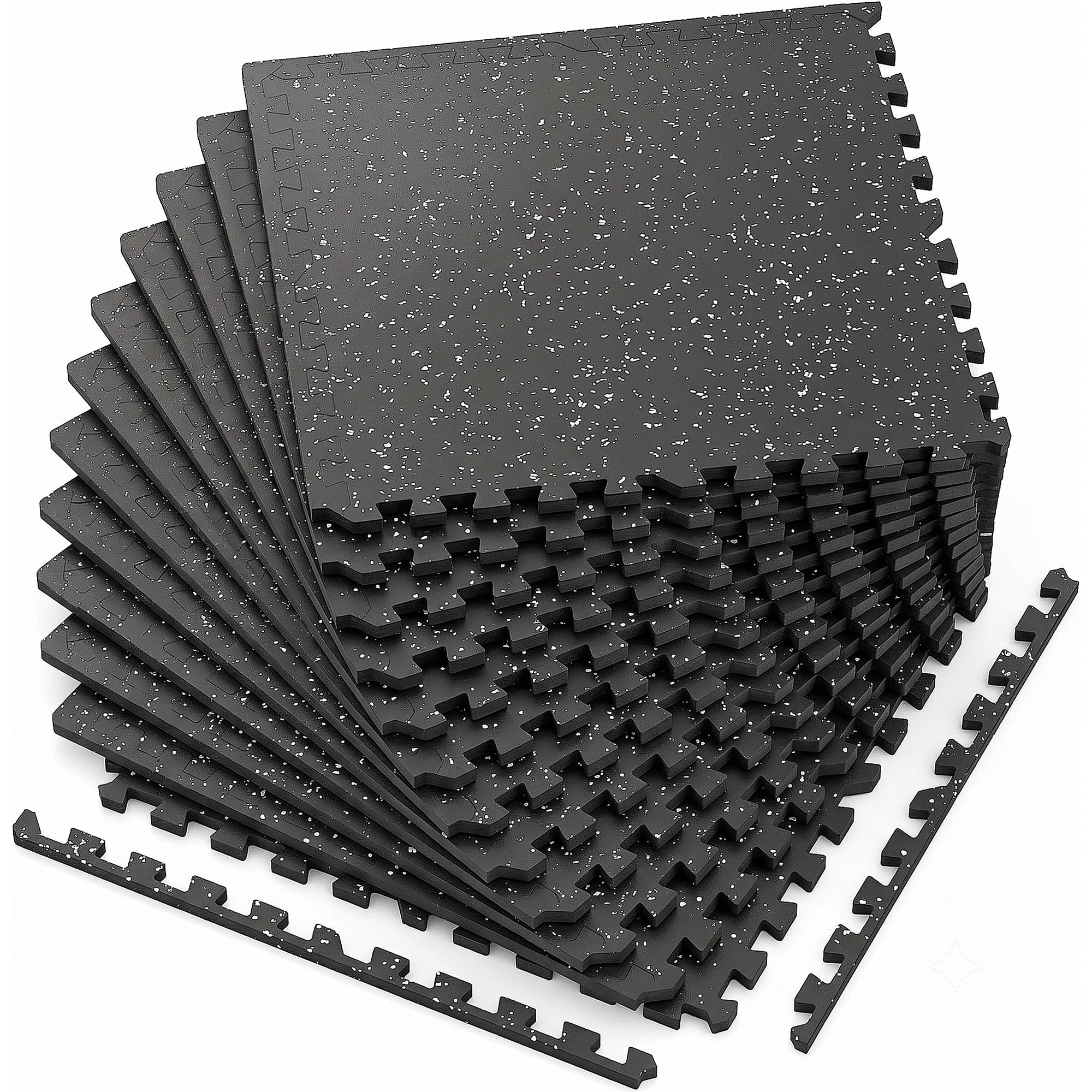 Gym Floor Mats 12-Pack 24x24 Inch with Rubber Top and EVA Foam, Interlocking Puzzle Workout Mats and Exercise Flooring for Home Garage, 48 Sq Ft, Black and White