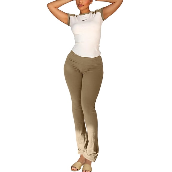 CLOISE Two Piece Set Women Matching Outfit Slim Lounge Sets Short Sleeve Tank Tops Long Pants Beach Vacation Clothes