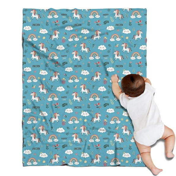 Blue Cartoon Unicorn Rainbow Blanket,Comfortable Soft Flannel Throw Blanket,All Season,Warm Lightweight Blankets for Sofa Bed Couch Living Room Chair,30"x40"