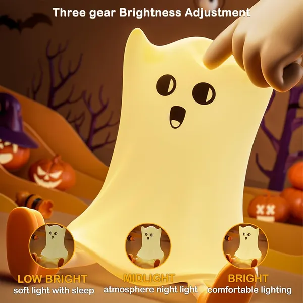 Halloween Ghost Night Lights for Kids: Cute Lamp Rechargeable Toddler Baby Night Light with Timer, Adjustable Brightness, Ideal Holiday Season Gift Choice Home Decors (Silicone Ghost Lamp)